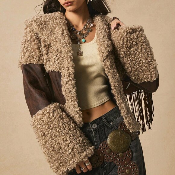 Brown Bohemian Women's Fur Fringed Jacket - Picture 3 of 9